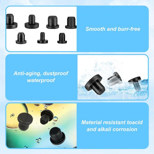 70 Pcs Silicone Rubber Hole Plug, 7 Sizes Round Rubber Button Hole End Covers, Silicone Plugs, Black High Temp T-Type Hole Plug, Soft Flexible Stopper, Waterproof & Sealing