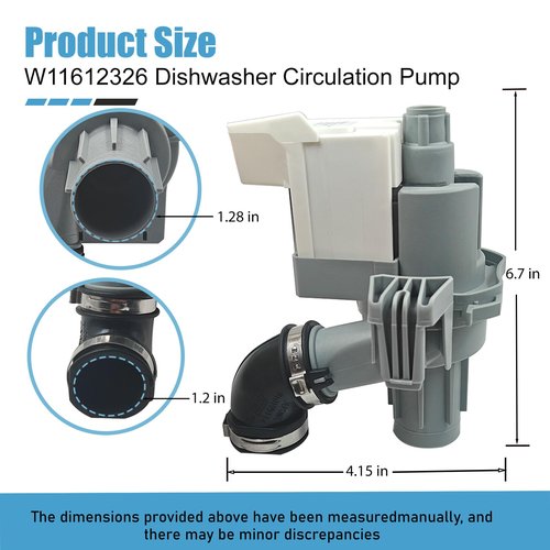 W11612326 Dishwasher Circulation Pump Motor for whirlpool/kenmore/amana, Washer Drain Pump Replacement Parts W10805386 W10879262, Dishwasher Wash Water Circulation Pump fits Models WDF330PAHS3 etc