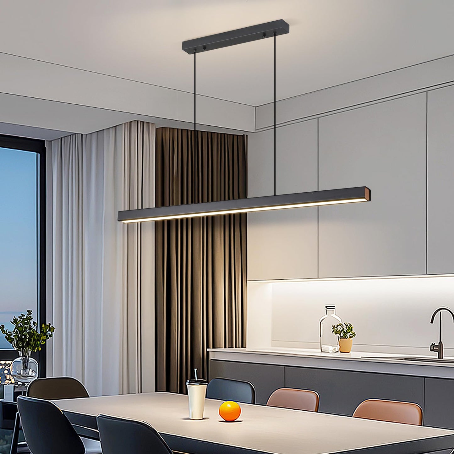 Modern LED Linear Pendant Light, 39IN Ceiling Chandlier Light Fixtures Hanging with Remote Control 3000k-6500K Adjustable Color Temperature Island Light for Dining Room, Kitchen