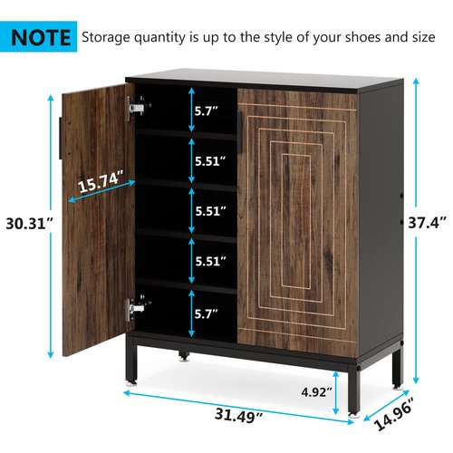 LITTLE TREE Shoe Cabinet with Doors, 20 Pairs Entryway Shoe Storage Cabinet Modern Storage Organizer for Closet, Living Room, Bedroom (Brown/Black)