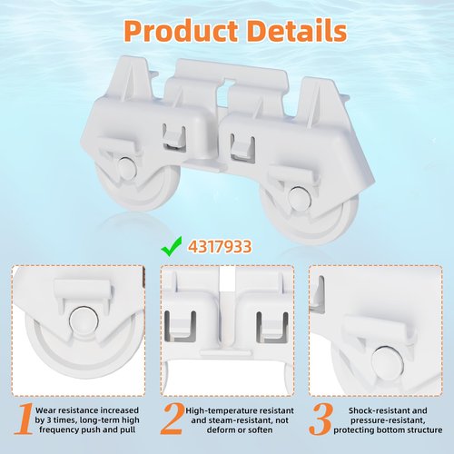 UPGRADED 4317933 Dishwasher Lower Rack Wheels Compatible with Whirlpool Dishwasher Wheels Lower Rack Parts, 4317933 Dishrack Roller Wheels For Whirlpool Roper Kenmore Replacement Parts