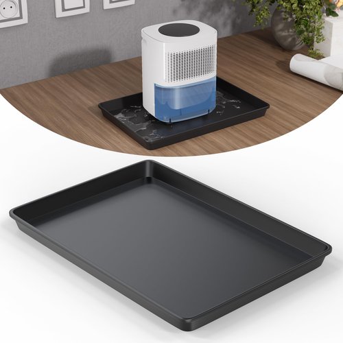 Flamorrow Dehumidifier Mat, Hard Plastic Drip Pan for Home and Basement Dehumidifiers, Dehumidifier Tray with Raised Edge for Leaks, Prevents Water from Pooling Underneath, Black, 13"x9"