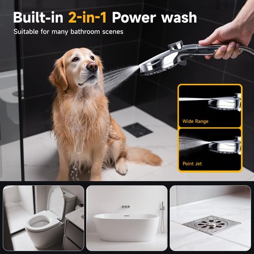 Dual Filtered Shower Head with Handheld and Magnetic - 8'' Square Rain Shower Head High Pressure with Handheld Combo, 8+2-Spray Magnetic Detachable Showerhead with Power Jets, Chrome