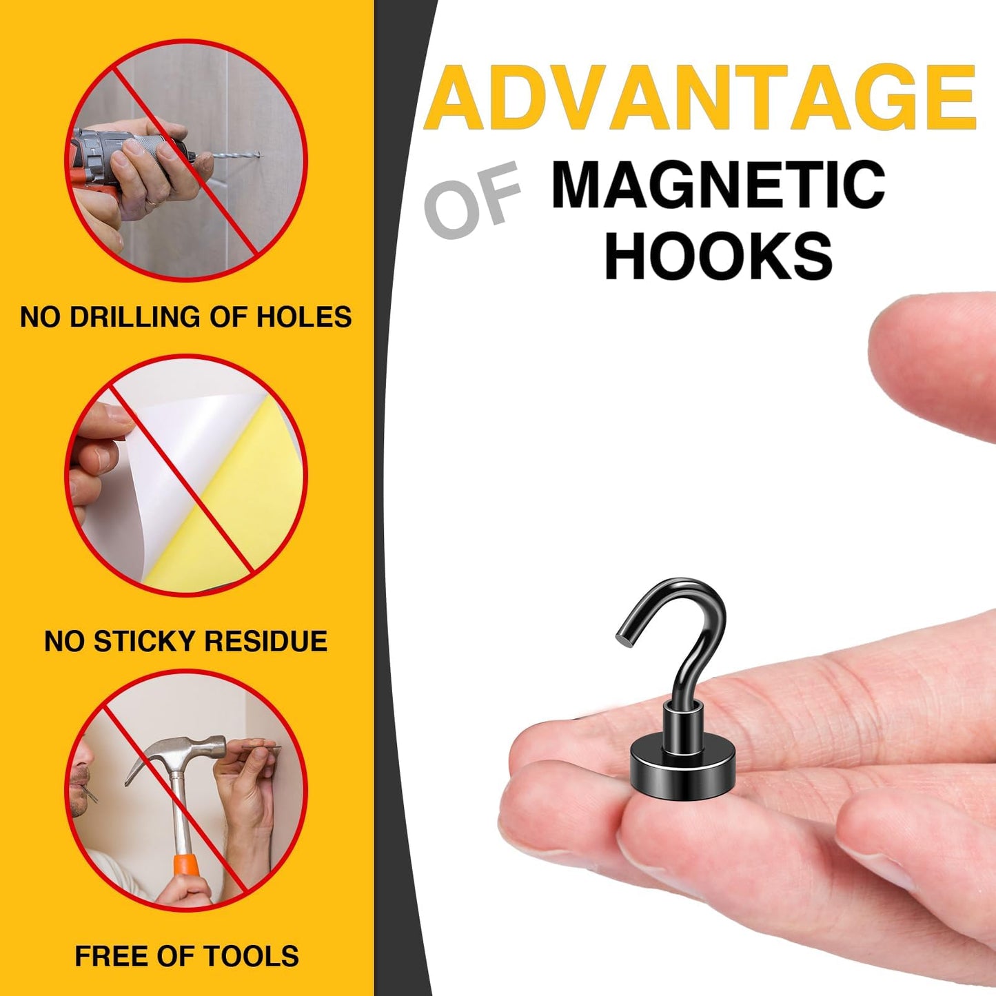 DIYMAG Magnetic Hooks for Hanging, 30lbs 2026 Cruise Cabin Ship Essentials N52 Magnetic Hook Heavy Duty Strong Magnets Fridge for Classroom Beach Kitchen Grills 10 Pack Black