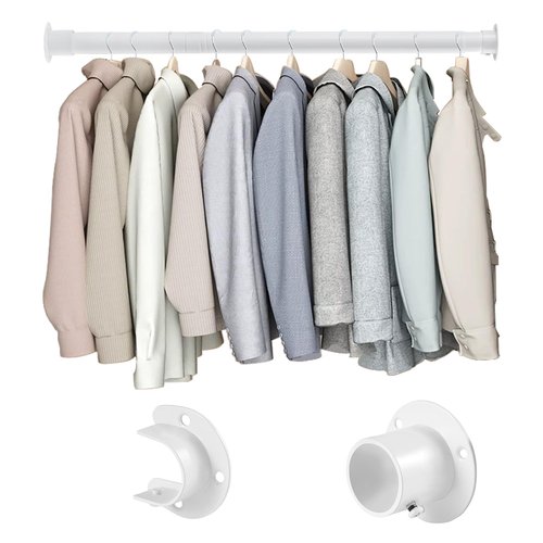 Closet Rod, 17 to 99 inches Adjustable Closet Rods for Hanging Clothes Heavy Duty Closet Hanging Rod Metal White Rod for Closet, Wardrobes, Bathroom, Windows