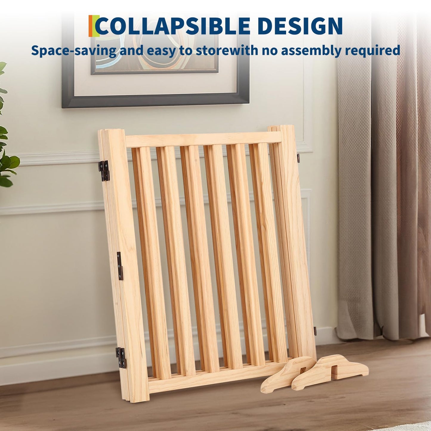 Paint-Free Wooden Freestanding Dog Gates, Wooden Indoor Dog Fence,Collapsible Wood Pet Gates for The House,Doorways, Stairs,Step Over Fence -3 Panel H:24”
