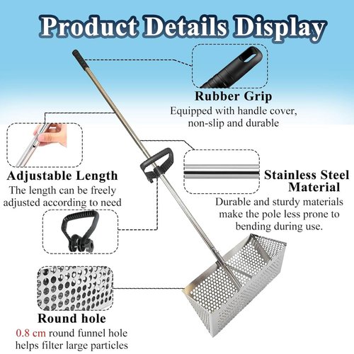 Sand Flea Rake, The Shark Tooth Screen Comes with A 16-Inch-Wide Drain Screen with A 51-Inch Handle, Detachable Sand Flea Rake, Shark Tooth Screen (Water Bucket not Included)