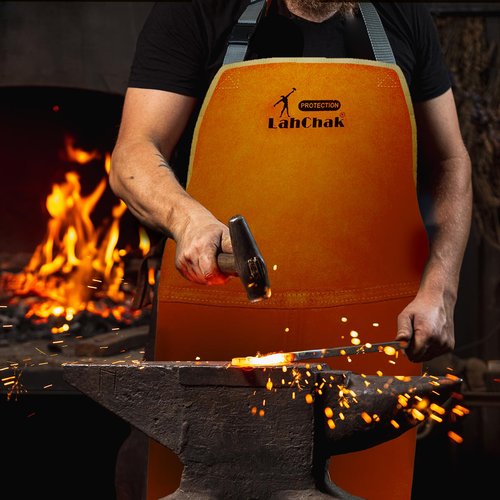 Leather Work Shop Apron with Pocket, Buckle straps, Heat & Flame-Resistant Heavy-Duty Welding Apron
