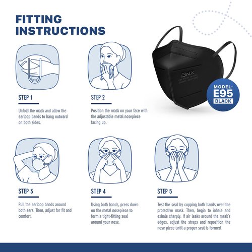 BNX KN95 Face Mask Made in USA (20-Pack), FDA Registered KN95 Mask Disposable Particulate Protective Mask, GB2626-2019, Protection Against Dust, Pollen and Haze (Earloop) (Model: E95) Black