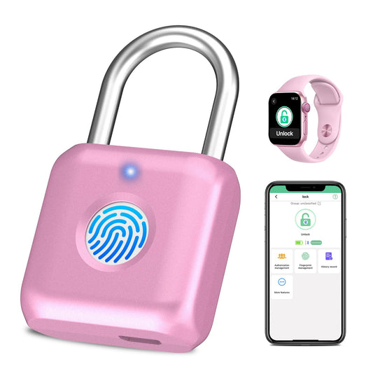 Fingerprint Padlock eLinkSmart Gym Locker Lock for Girls Women with Phone App iOS Watch Metal Keyless Combination Locks for School Sports Locker Toolbox Hasp Storage Pink