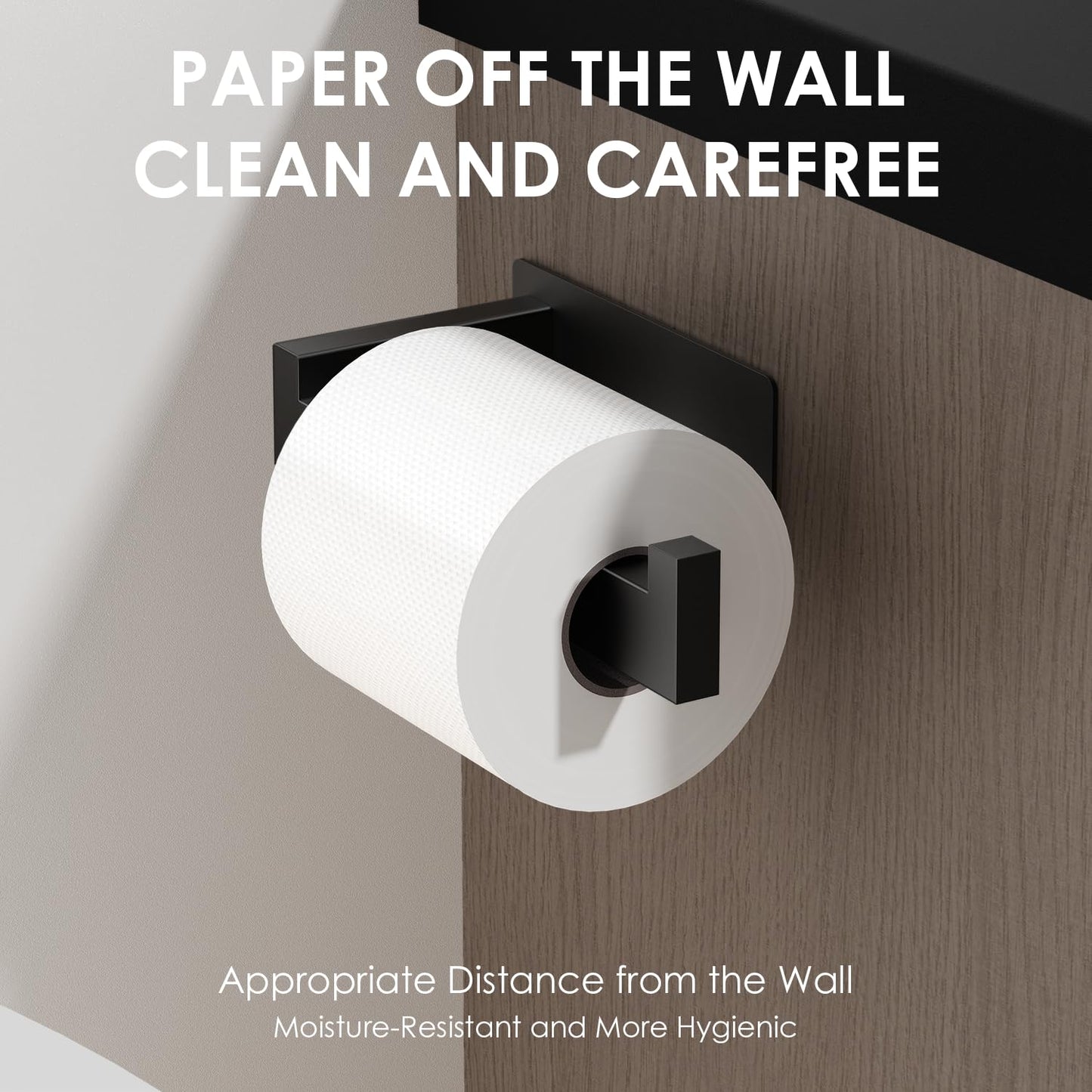 Auxmir Adhesive Toilet Paper Holder, No Drilling Toilet Roll Holder Wall Mount, Premium Thicken SUS304 Stainless Steel, Rustproof Toilet Tissue Holder for Bathroom Kitchen Washroom RV, Matte Black