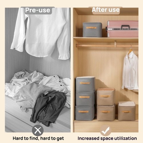 Cation Multi-Functional Folding Wardrobe Storage Box, Pickelect Foldable Closet Organizer with Handles, Space-Saving Drawer Storage for Clothes, Compact Design (18.5x11x7.8Inches) (3, Grey)