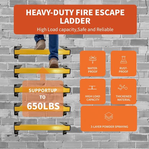 5 Rung Window Well Egress Ladder, Heavy Duty Adjustable Fire Escape Wall Muonted Ladder for Home Safety Emergency Ladders for 650LBS Loading