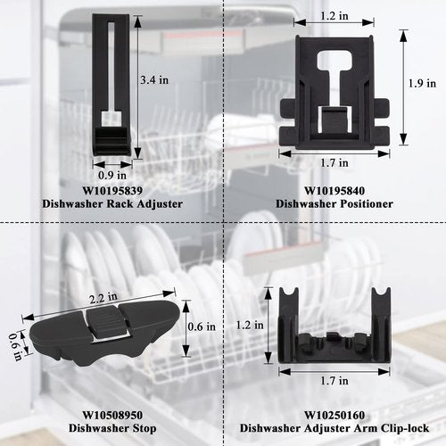 Upgraded W10350375 W10712395 Dishwasher Top Rack Adjuster Compatible with Whirlpool Dishwasher Parts, Includes W10195839 W10195840 10508950 W10250160 Part Replacement for kenmore Dishwasher, 10 PCS