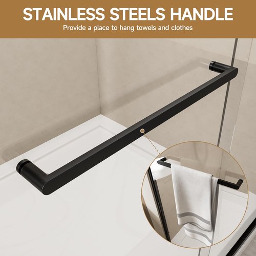 Shower Doors, 56–60'' W x 72'' H Sliding Glass Shower Door, Matte Black Aluminum Frame, 1/4'' (6mm) High-Strength Tempered Glass, for Walk-in Showers