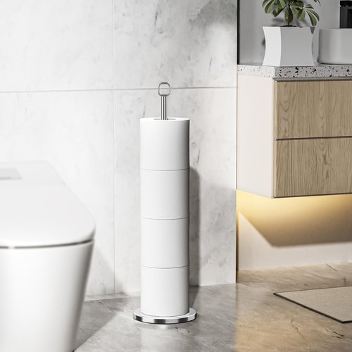 Chinpakden Toilet Paper Holder Stand - Free-Standing Tissue Paper Storage with Reserve Function, Black Toilet Paper Roll Holder for Bathroom, Stainless Steel.