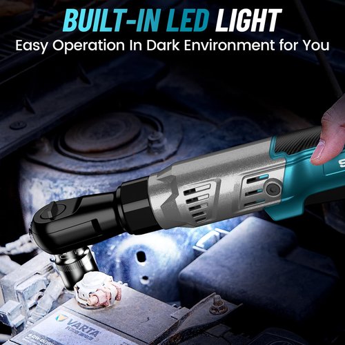 Seesii Cordless Electric Ratchet Wrench 3/8：Brushless Motor, 21V, 66 ft-lbs Torque, 250 RPM, 2x2.0Ah Batteries, 3" Extended Bar, 8 Sockets & Adapters (1/4" & 1/2")"