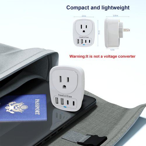 VooLerTun 5 in 1 Type A Plug Travel Adapter,2 Packs Japan Adapter Plug, Japan Plug Travel Converter with 2 USB C,2 USB A Ports and 1 American Outlet,US Socket to Philippine