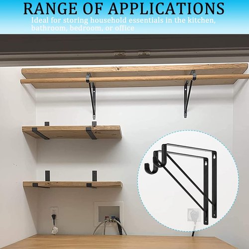 6 Pack Heavy Duty Black Steel Closet Brackets, 11 x 11 Inch Closet Rod Bracket,Supports 300 lbs, Wall Mount Closet Pole Supports Bracket Hook with Screws