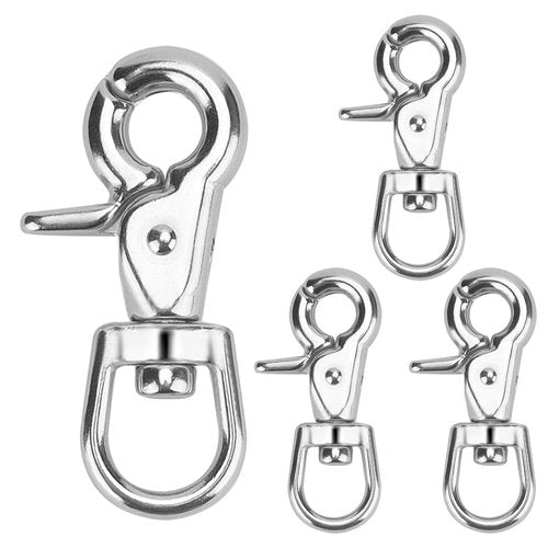 TAICHEUT 4 Pack 2.67 Inch Trigger Snap Hooks, 360 Degree Swivel Lobster Clasps, Stainless Steel 316 Scissor Snap Lobster Claw Clips for Flag Pole, Pet Leash, Camera Straps, Cages