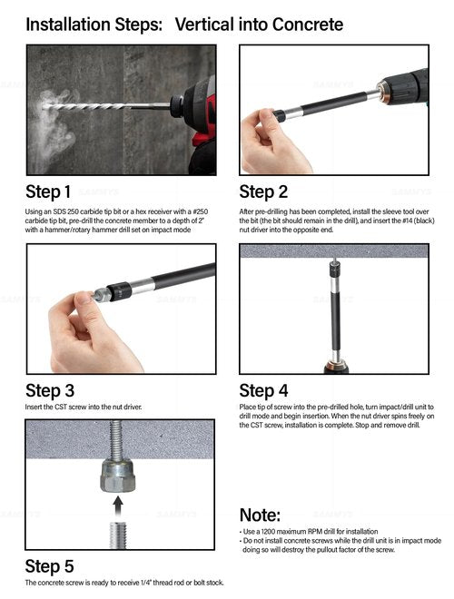 Everflow 8040957-25 3/8" Screw Vertical Threaded Rod Anchor Designed for Steel Structure, Steel with Electro-Zinc, 1/4-14 x 1" Screw Length (25 Pack)
