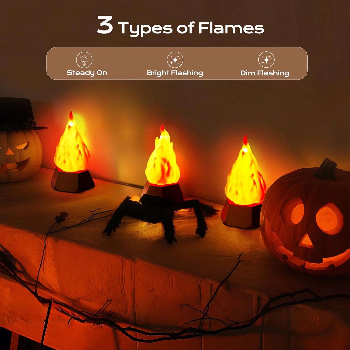 BlcTec Flickering Flame Lamp USB Rechargeable, 3D Fake Fire Night Light with 35H Runtime, 3 Modes, IP44 Waterproof, Realistic Flame Effect for Indoor/Outdoor Halloween, Camping, Home Decor, 2 Packs
