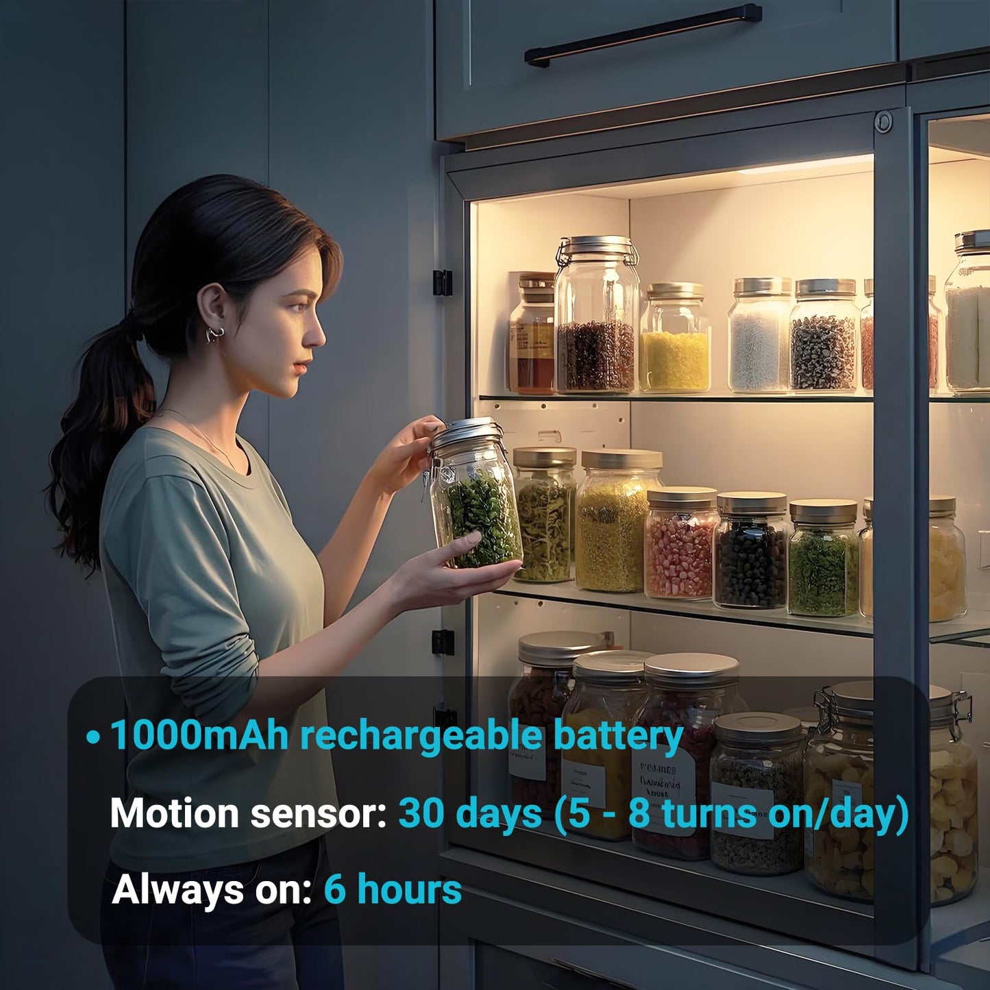 hyrion Under Cabinet Lights, Dimmable LED Rechargeable 1000mAh, Motion Sensor Light with 3 Color Temps, Magnetic Wireless Closet Lighting for Kitchen Cabinets, Stairs, Wardrobe (Battery Operated)