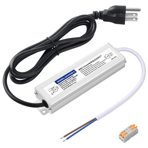 Karyoosi Waterproof IP67 24v Power Supply 60W 2.5A, 24v LED Driver, 120V AC to 24V DC Converter, with 3-Prong Plug and 4.9 Feet Cable - Ideal Power Supply for LED Strips and Lights