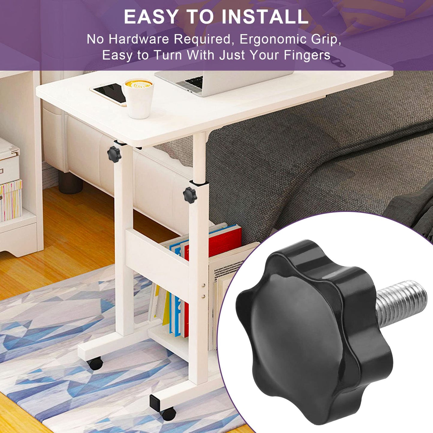 LifCratms M8 x 20mm Thread Star Knob 2Pcs, Plastic Hex Shaped Clamping Knob Handle Hand Tightening Screw for Umbrella Base Replacement