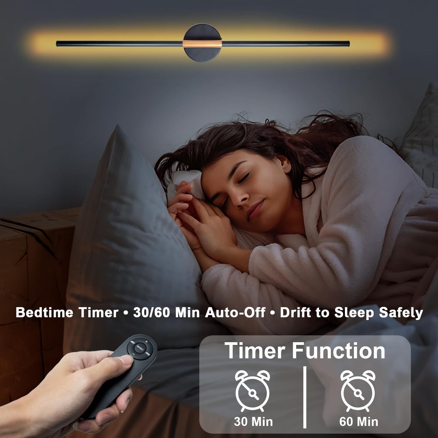 Wireless Wall Sconces Set of 2, Battery Operated Wall Sconce with Remote Dimmable 28.7 Inch 5000mAh Rechargeable 360°Rotate Bedroom Lights For Wall Lamps Decor for Living Room, Hallway-Warm White