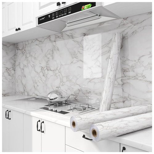 Yancorp White Gray Contact Paper Marble Wallpaper Peel and Stick Countertops Backsplash for Kitchen Waterproof Renter Friendly Wallpaper Papel Tapiz para Pared (11.8"X120")