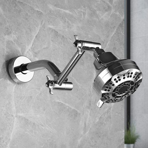 Shower Head Extension Arm, Anti-Leak Solid Brass Adjustable Extender for Rain & Handheld Shower Head, G1/2 Universal Connector (5 Inch, Chrome)