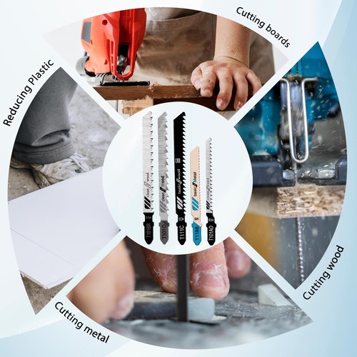 20 Pieces T-Shank Jig Saw Blades for Wood, Multi-Purpose T Shank HCS/Hss Steel Jigsaw Blades Set for Cutting Wood Plastic Metal