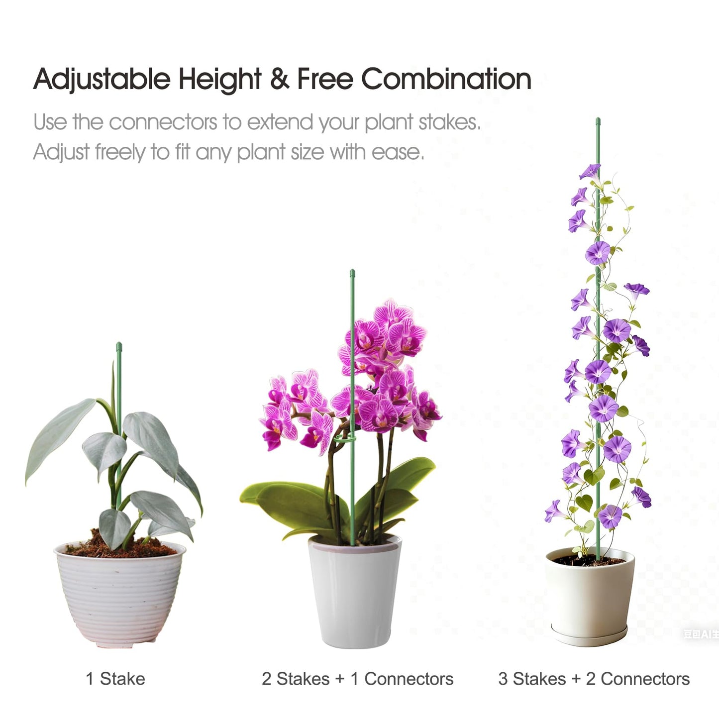 RIFNY Plant Stakes for Indoor Plants, 14 Inch Plant Support Stakes with Clips, Tall Adjustable Plant Sticks for Indoor Monstera Tomato Orchid Potted Plants Flower (6 PCS, Green)