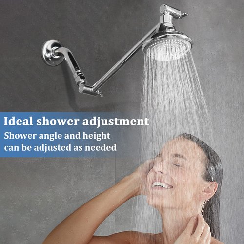 Rain Shower Head Extension 12 Inch Adjustable Rain Shower Head Extension Arm Stainless Steel Shower Head Holder G1/2 Universal Connector Compatible (Chrome Finish)