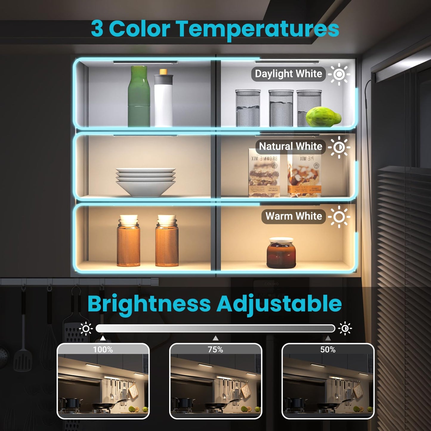 hyrion Under Cabinet Lights, Dimmable LED Rechargeable 1000mAh, Motion Sensor Light with 3 Color Temps, Magnetic Wireless Closet Lighting for Kitchen Cabinets, Stairs, Wardrobe (Battery Operated)