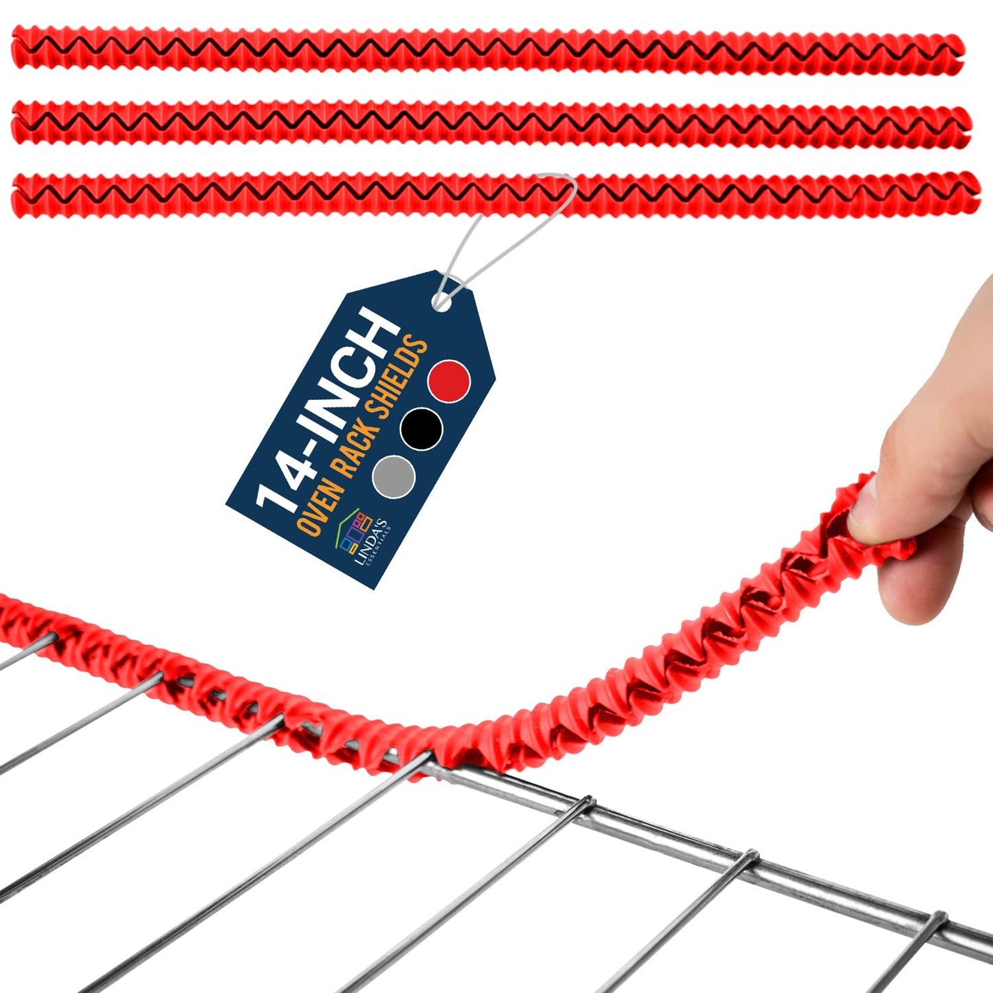Silicone Oven Guards for Racks by Linda’s Essentials (3 Pack) - Heat-Resistant Rack Protectors Shield, Prevents Burns & Scars, Easy to Fit Design, Must-Have Kitchen Safety 14 Inches Long (Red)