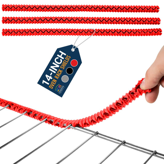 Silicone Oven Guards for Racks by Linda’s Essentials (3 Pack) - Heat-Resistant Rack Protectors Shield, Prevents Burns & Scars, Easy to Fit Design, Must-Have Kitchen Safety 14 Inches Long (Red)