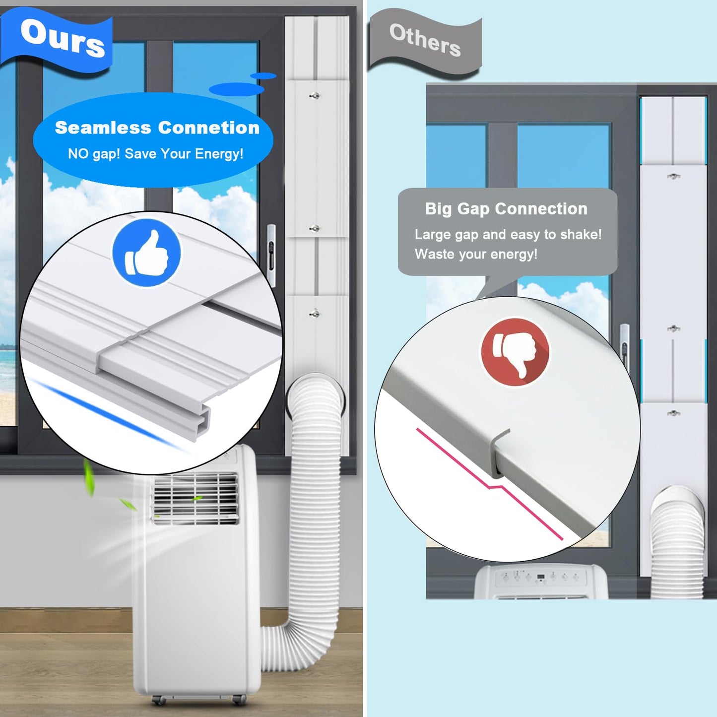Portable Air Conditioner Sliding Door Vent Kit, Mobile AC Window Vent Kit for 5.0"/5.9” Exhaust Hose, Seamless AC Vent Seal Kit with 6 Upgraded Plates for A/C Unit Sliding Door/Window