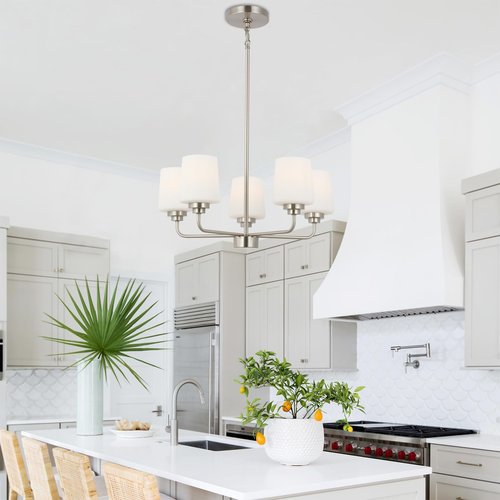 5-Light Dining Room Light Fixture, E26 Base Chandelier for Dining Room with White Shades, Modern Chandelier for Living Room, Dining, Kitchen Island (No Bulbs Included)