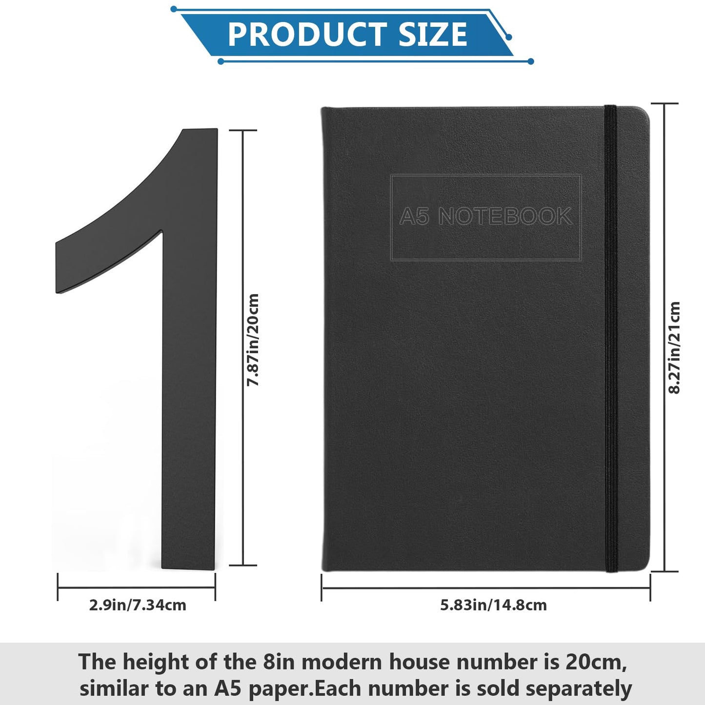 DEWEL 8 inch Floating Large House Numbers for Outside, Black Modern House Address Numbers Decor for 911 Visibility Signage with Nail Kits (House Number 1)