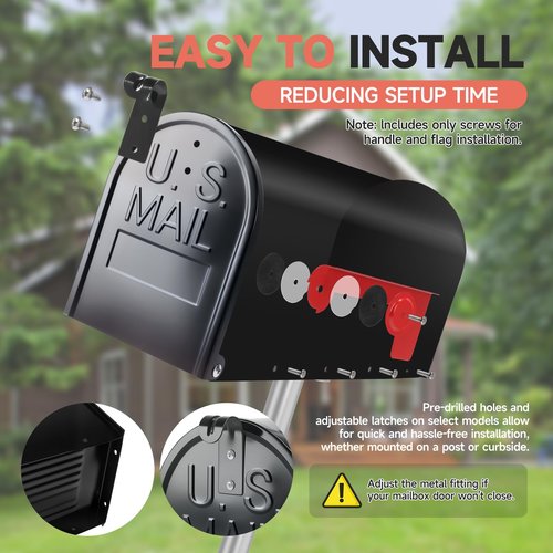 Zinovo Metal Post Mount Mailbox for House Outside,Galvanized Steel Medium Capacity Mail Box with Red Flag,Modern Weatherproof Mail Boxes,Black Residential Mailboxes,18.8 x 9 x 6.7 inches