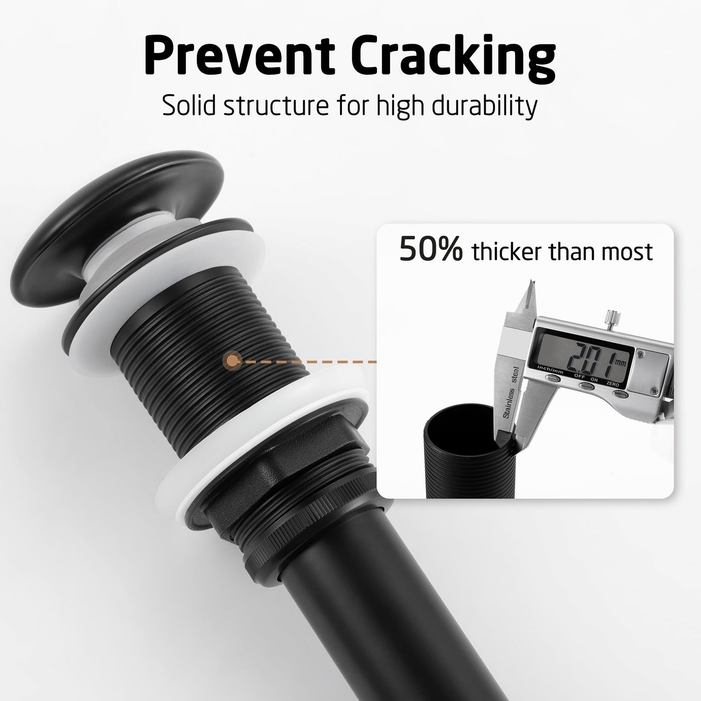 KES Solid Ceramic Cap Bathroom Sink Drain Without Overflow, Pop Up Drain for Bathroom Sink, Ceramic Bathroom Sink Stopper, All-Metal Body Matte Black, S2008D-CB
