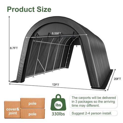 Portable Garage, Carport Canopy 12x20 FT Heavy Duty Car Port with Reinforced All-Steel Frame, Car Tent Garage with Zipper Doors for Outdoor Waterproof and UV Resistant Anti-Snow All Covered Carports