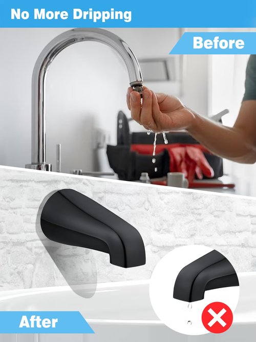 Universal Tub Spout with 5 in 1 Adapter, Bathtub Faucet Replacement Without Diverter, 5" Length, Fits 1/2", 3/4" IPS Thread for All Shower and Tub Faucet Brands (Black)