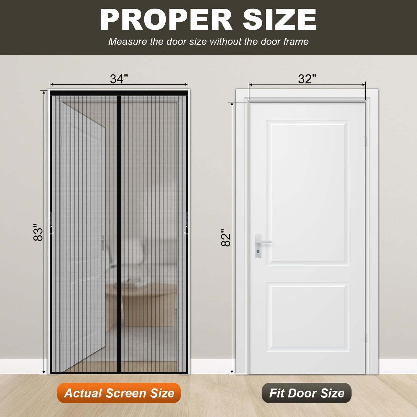 LCYY.TG Magnetic Screen Door Mesh, Easy Install, Heavy Duty Fiberglass,Self Sealing Door Screen for Single Door Size 32 x 82 Inch, Screen Door Size 34 x 83 Inch