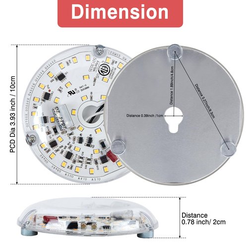 BeVisible N Glow 1 Pack 3.93'' Retrofit Light Kit for Ceiling Flush Ceiling Fan Light Replacement Panel PCB 18W 3000K 6000K 1900LM 120V Flicker-Free CRI90 Dimmable (White 6000K)