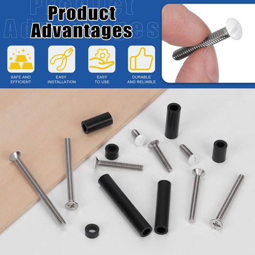Glarks 385pcs White Wall Plate Screw Set, 3/8’’ 1/2’’ 3/4’’ 1’’ Long, Outlet Plate Screw and Long Electrical Outlet Screw with Nylon Round Spacer, Switch Panel Screw, Outlet Cover Screw for Wall Plate