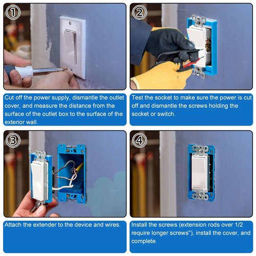 NQEUEPN 6pcs 1/2"" Single Gang Receptacle Outlet Box Extenders, Electric Outlet Extender Box with 12 Screws Receptacle Extender for Electric Box and Electric Outlet Switches (Blue), M