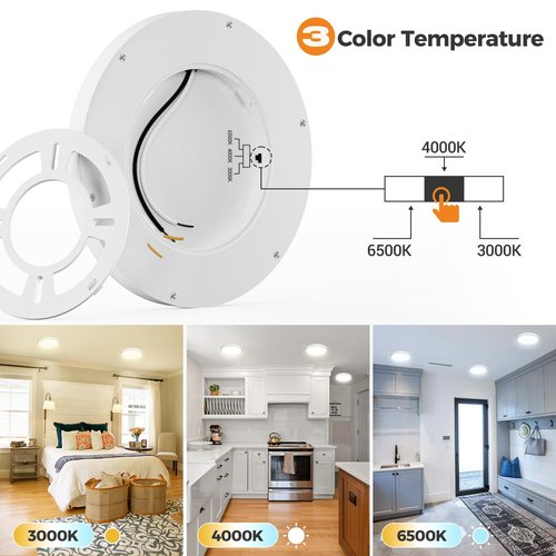 Flush Mount Ceiling Light Fixtures - 3000K-4000K-6500K & 100W Equivalent Flat led Lights for Room Ceiling,7.5Inch Ultra Thin Round White Ceiling Lights for Living Room,Bedroom,Kitchen,Bathroom,Hallway